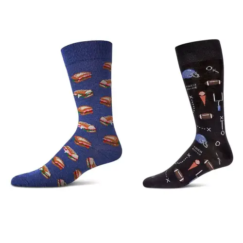 MeMoi Men's 2 Pair Pack Novelty Sports Crew Socks Black 10-13