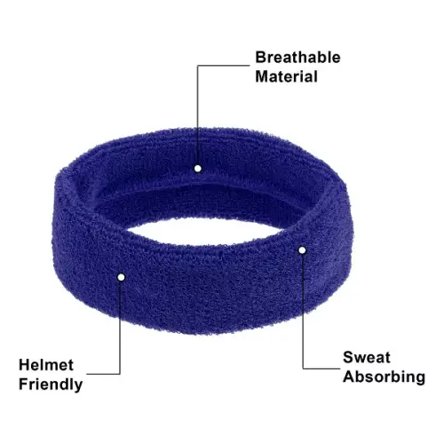 Unique Bargains Stretchy Cotton Blend Sweat Absorbing Sport Headband Wristband Sapphire Blue 3 pcs - 图片 3