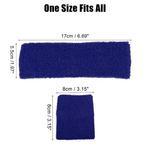 Unique Bargains Stretchy Cotton Blend Sweat Absorbing Sport Headband Wristband Sapphire Blue 3 pcs - 图片 4