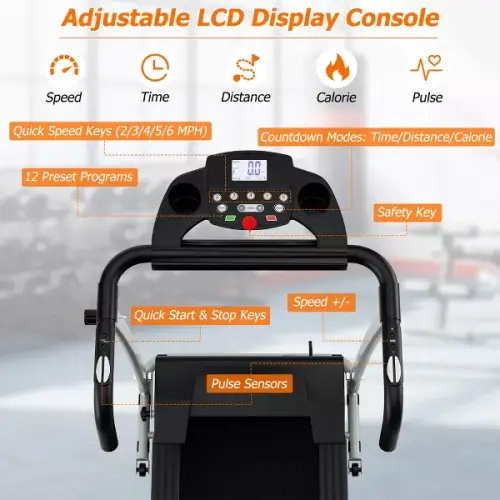 Costway 2 HP Up to 7.5MPH Folding Treadmill Motorized Running Machine 12 Preset Program & LCD Display Screen - 图片 4